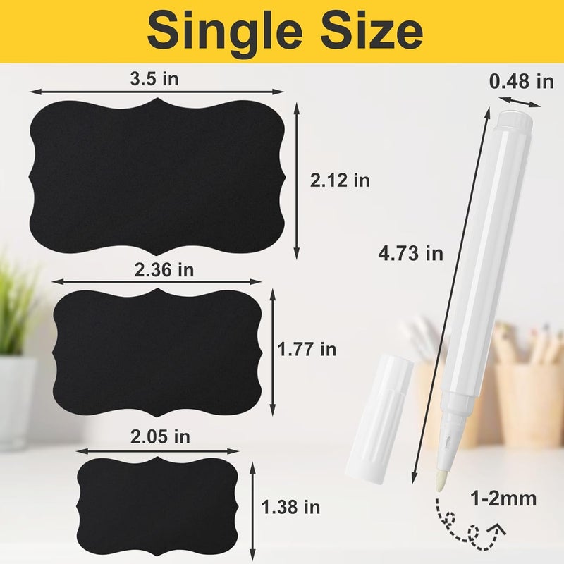 JEFURE 120 Pcs Chalkboard Labels for Storage Bins, Chalk Labels for Containers, Waterproof Mason Jar Labels, Reusable Chalk Labels for Mason Jar, Parties Decoration, Weddings, 2 Liquid Markers - Image 2